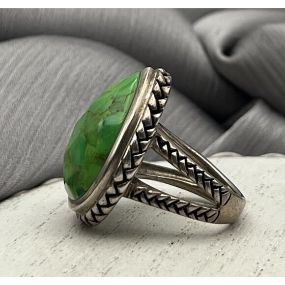 Vintage BARSE 925 Pear-Cut Turquoise Statement Ring 14.82G / Sz 7 - Picture 3 of 6